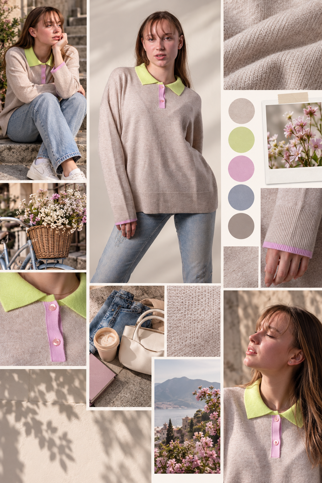 Moodboard - Inspiration für Strickpolo mit farbigem Kragen
