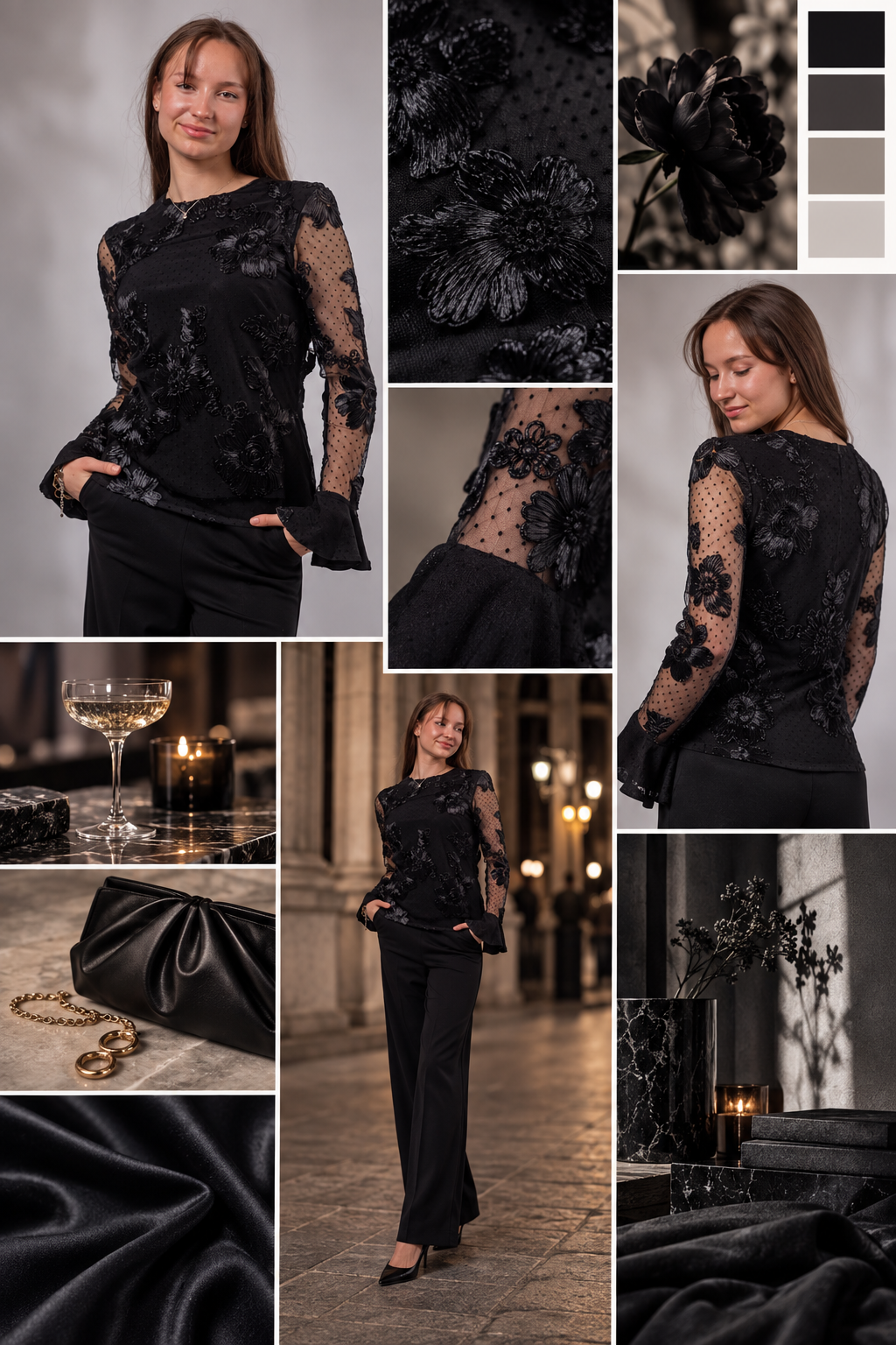 Moodboard - Inspiration für Langarm Bluse mit A-Linie und Stickereien