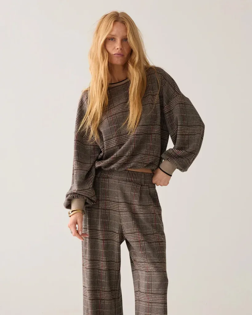 Wide leg Hose kariert in Jacquard