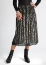 Plissierter Midirock mit transparentem Overlay und Leo Streifenmuster