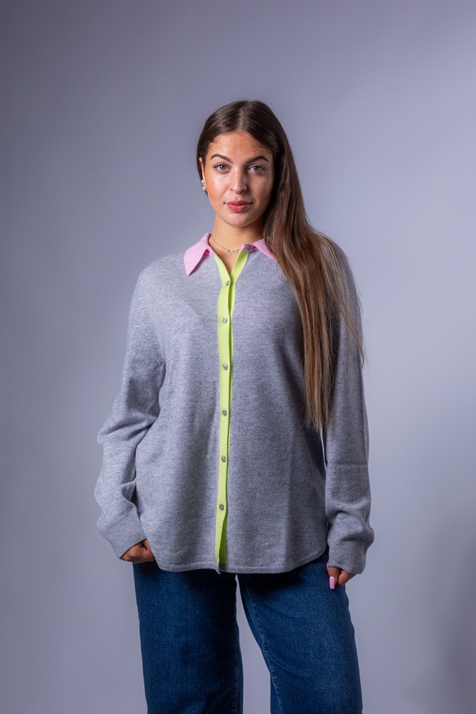 [P3501_FW2620_BL-S] Cardigan mit Polokragen (Blau, S)