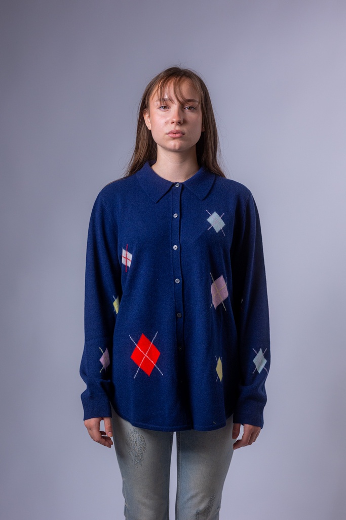 Strickhemd mit Rhombenprint
