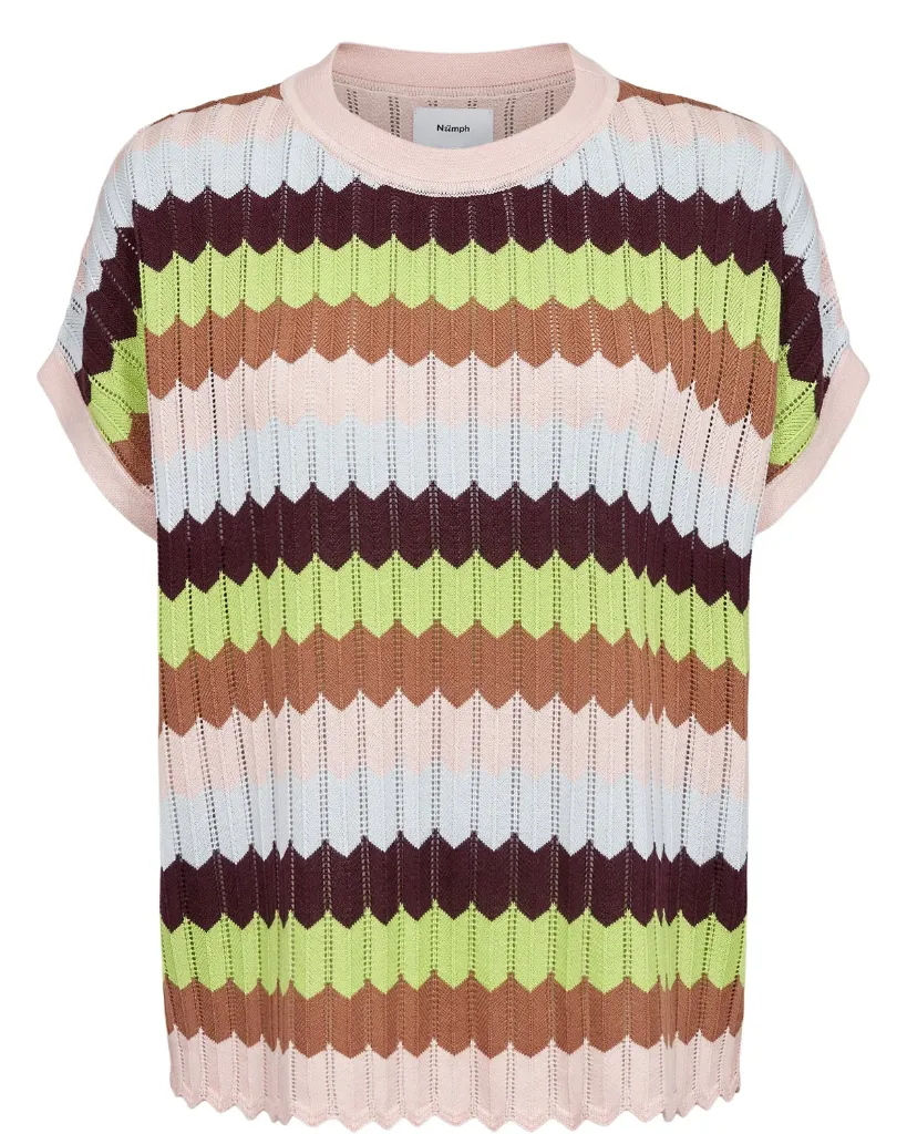 NUSERENE Kurzarm- Pullover mit Chevron Muster