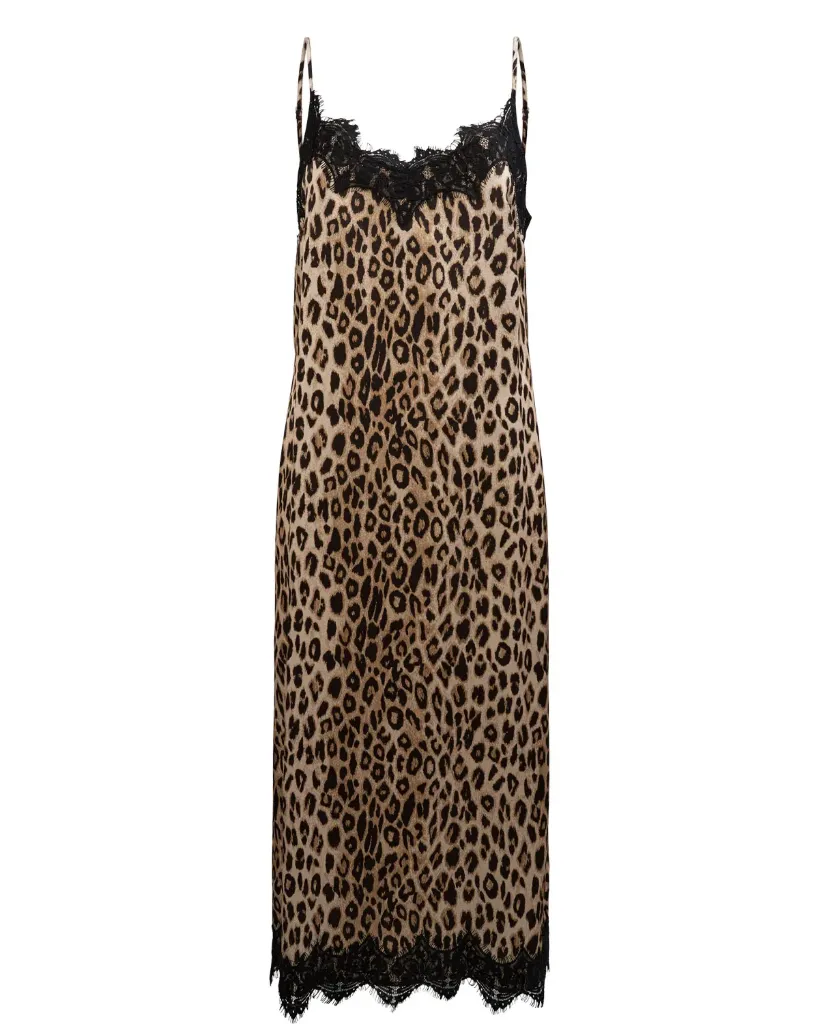NULIONA Maxikleid mit Leopardenprint und Spitzenbesatz