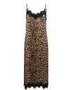 NULIONA Maxikleid mit Leopardenprint und Spitzenbesatz