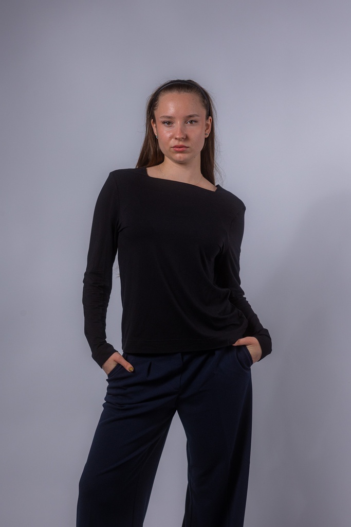 [P3504_C14281_SW-36] Langarmshirt mit U-Bootkragen (Schwarz, 36)