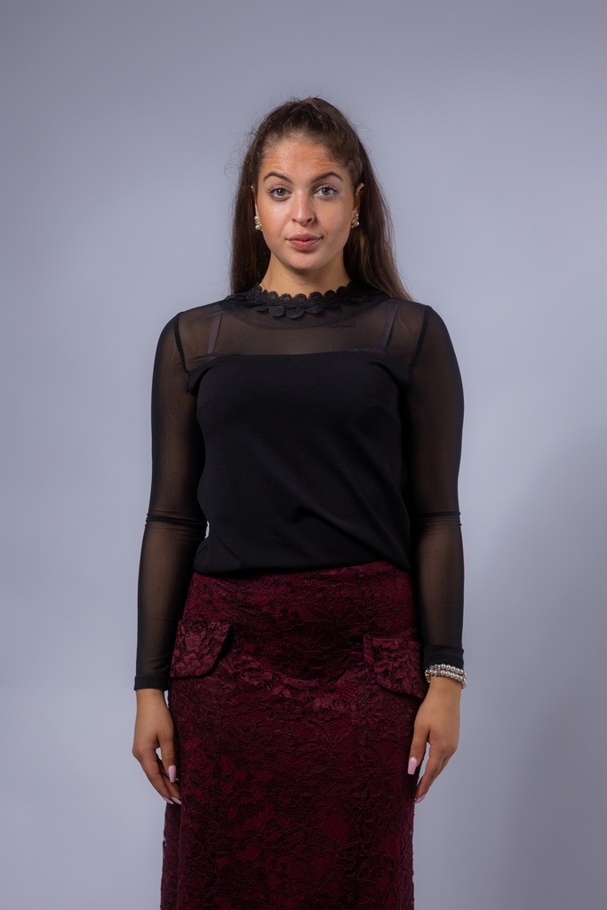 Taillierte Mesh Bluse mit Spitzendetails