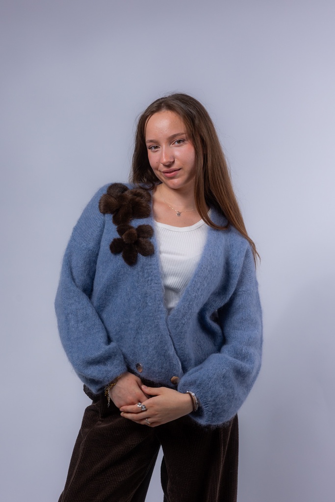 Wickelcardigan mit Pelz Applikation