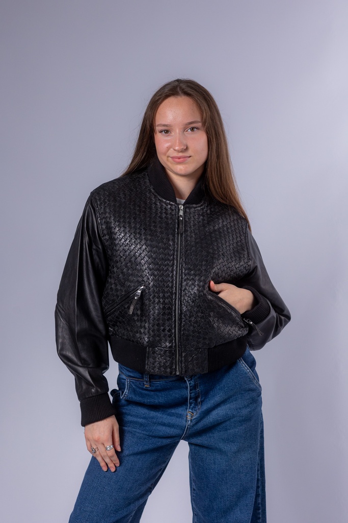 [P3532_3260_SW-S] Croco-Optik Lederjacke Aurelia (S)