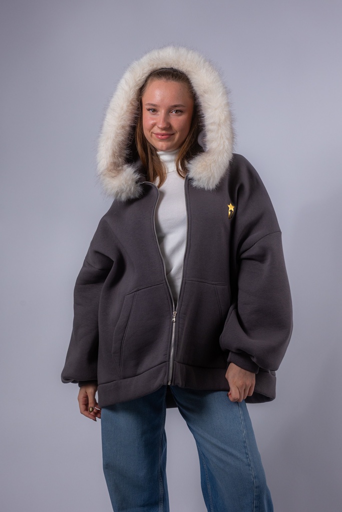 [P3565_BUW26400_GU-S] Edel-Sweatjacke mit Kunstfellkapuze (S)