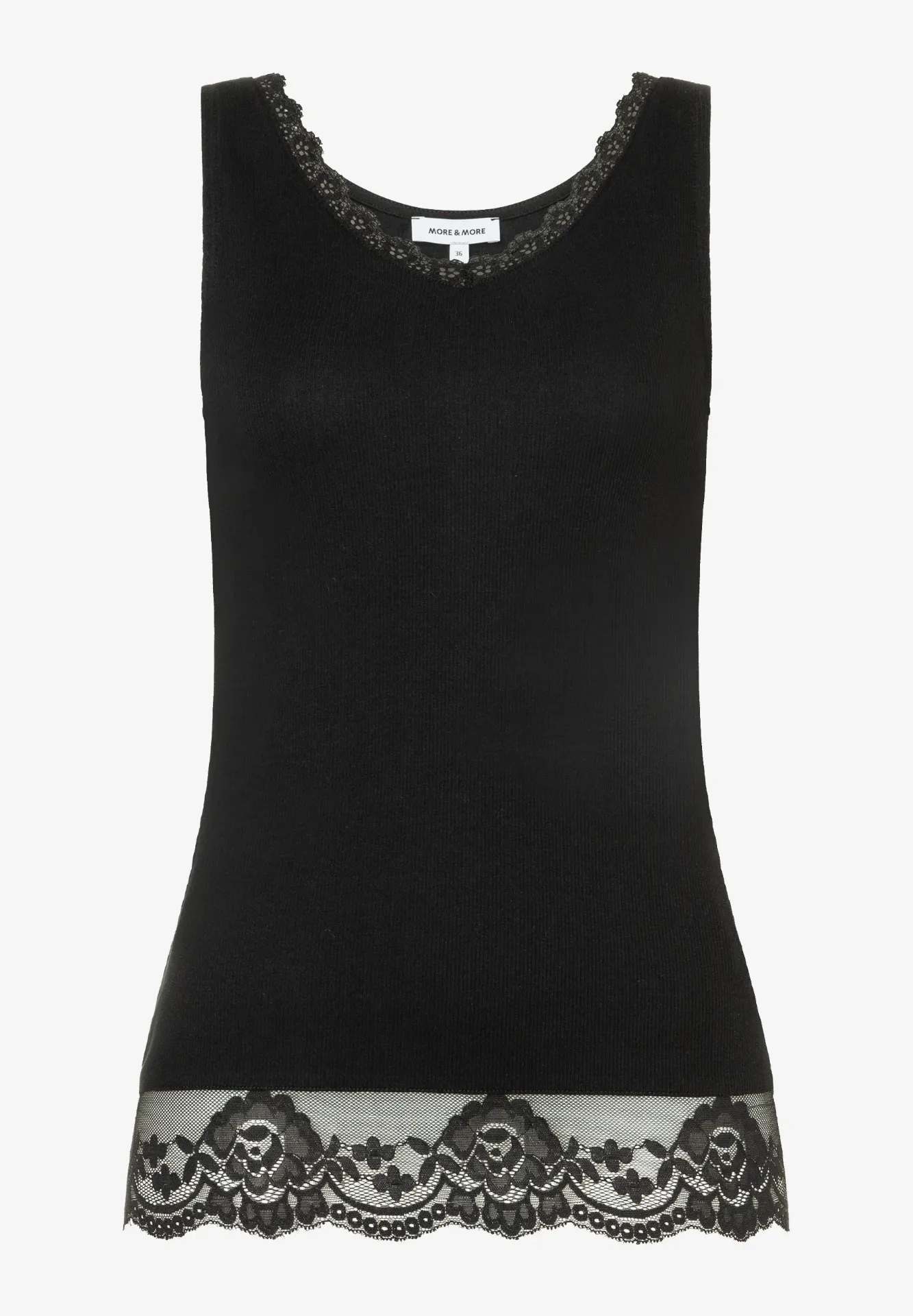 [P3560_30057_SW-36] Top mit Spitzensaum (Schwarz, 36)