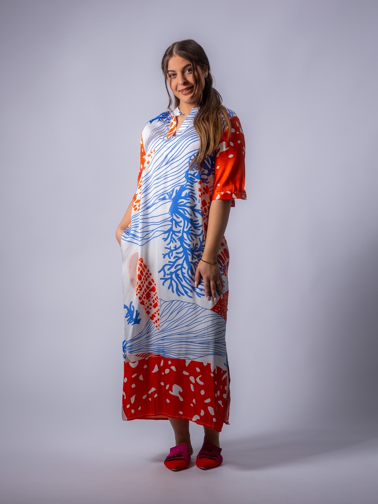 [SK1086_PR-XS] Maxikleid, Kurzarm (XS)