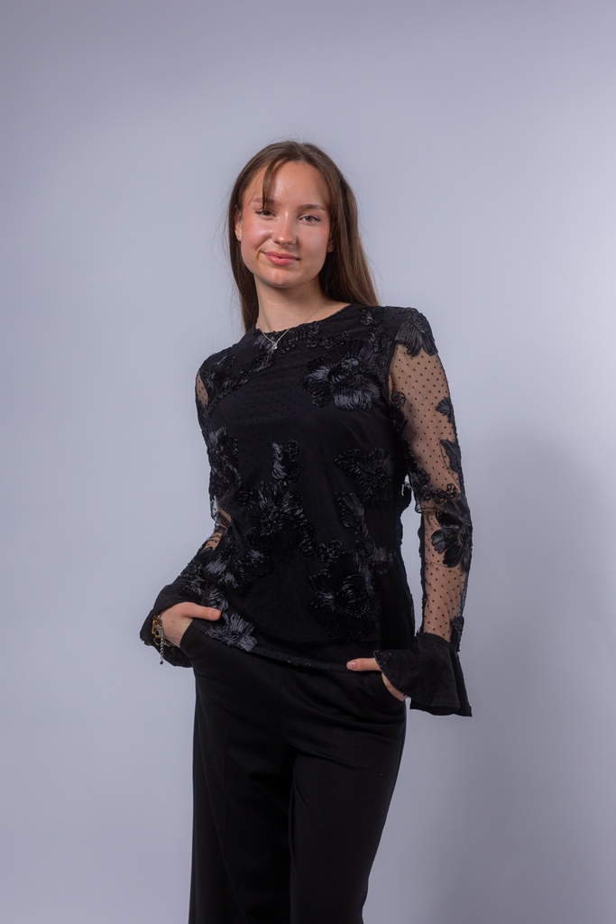 Originalprodukt - Langarm Bluse mit A-Linie und Stickereien